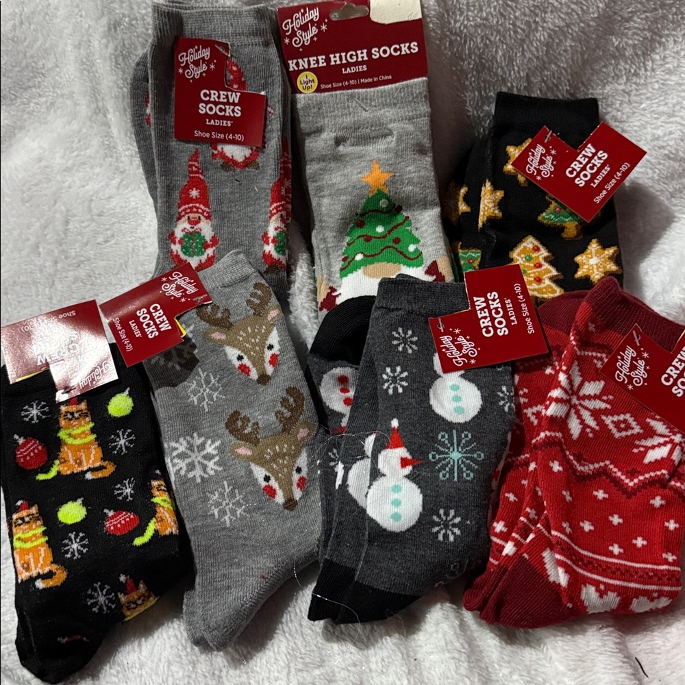 New Holiday Crew Socks - Red, Gray, Black